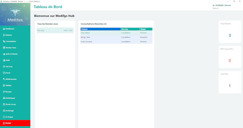 Écran de gestion des patients